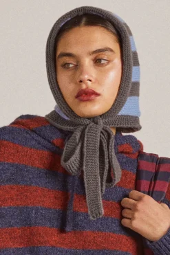 tie neck bonnet in grey u0026 blue stripe