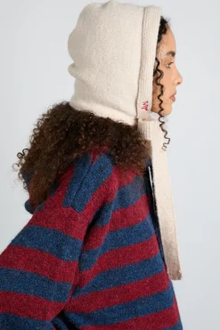 tie neck bonnet in oatmeal