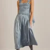 tish midi dress - blue glass satin