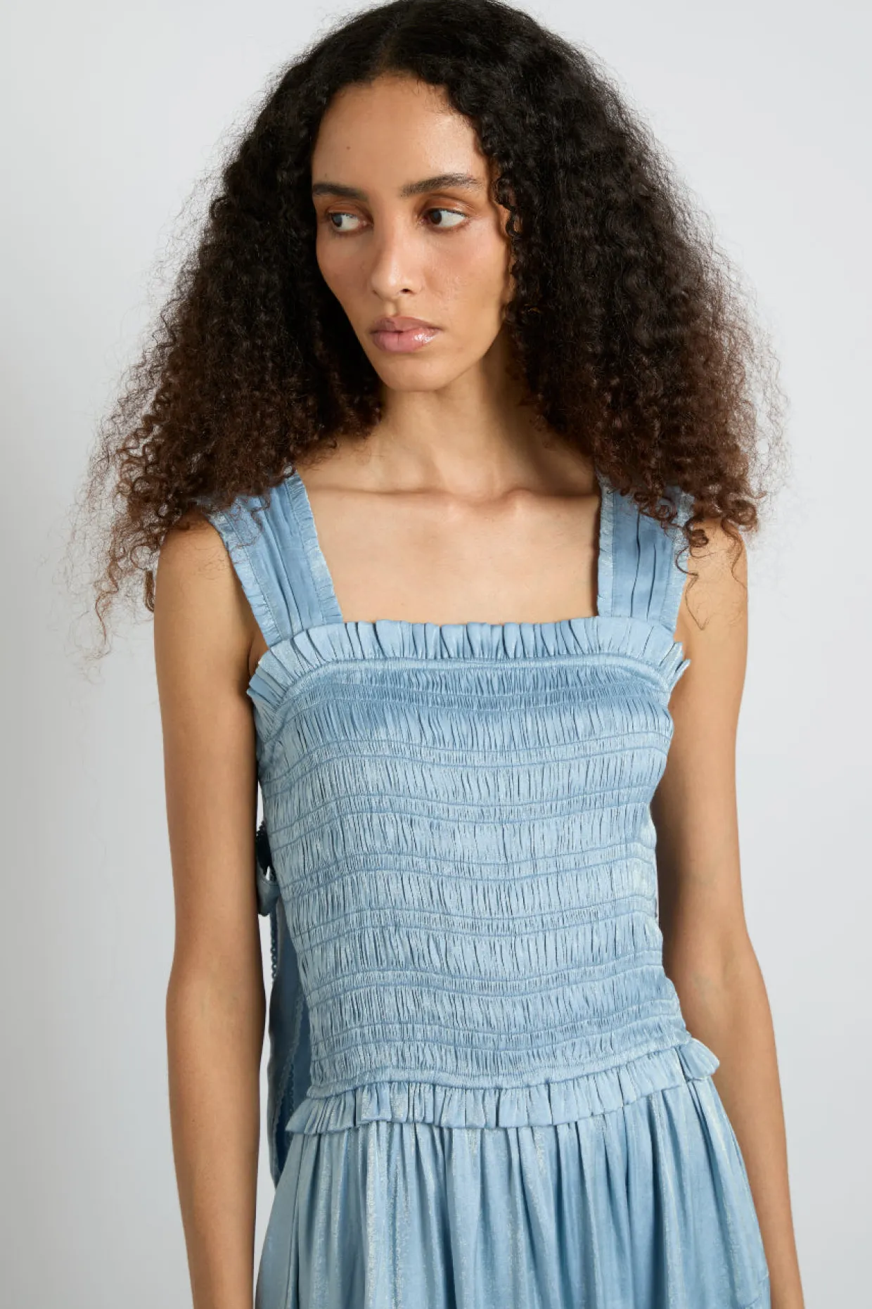 tish midi dress - blue glass satin