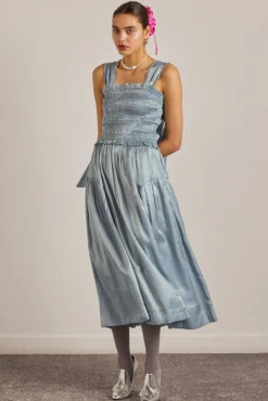tish midi dress - blue glass satin