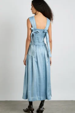 tish midi dress - blue glass satin