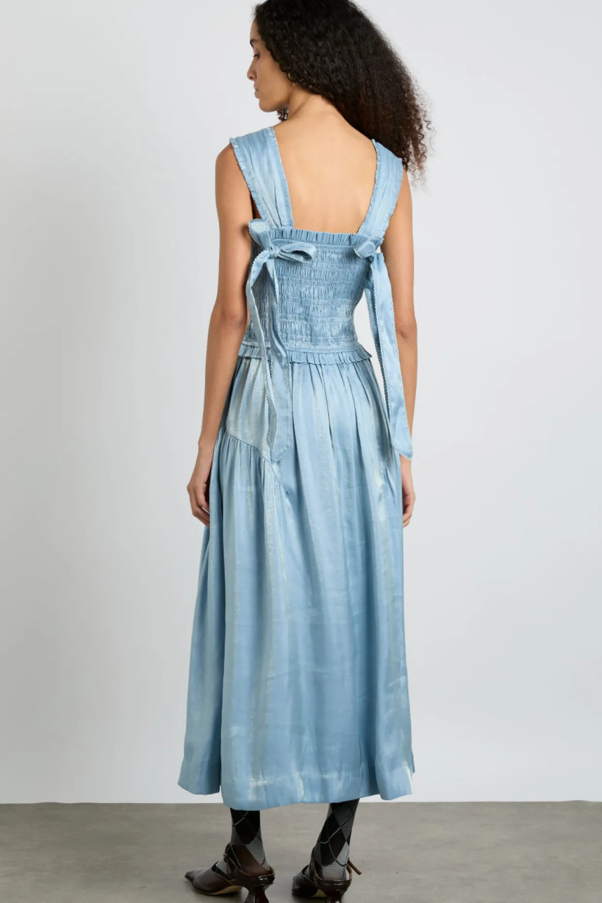 tish midi dress - blue glass satin
