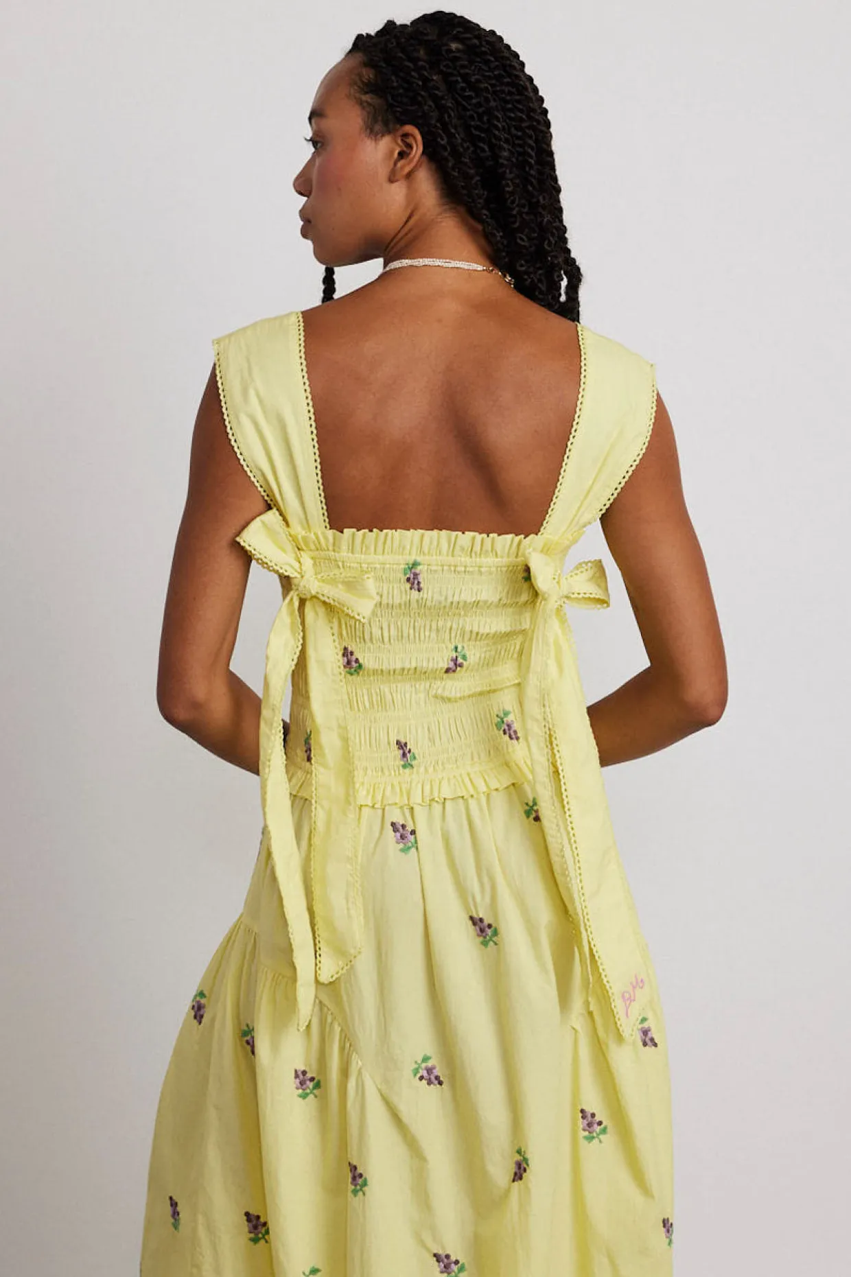 tish poplin midi dress - grape embroidery