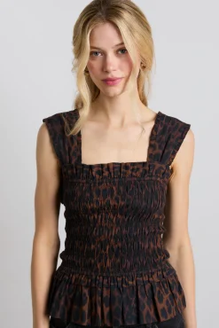 tish shirred cami - dark leopard