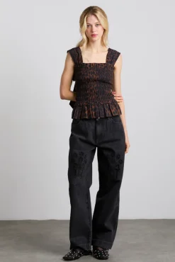 tish shirred cami - dark leopard