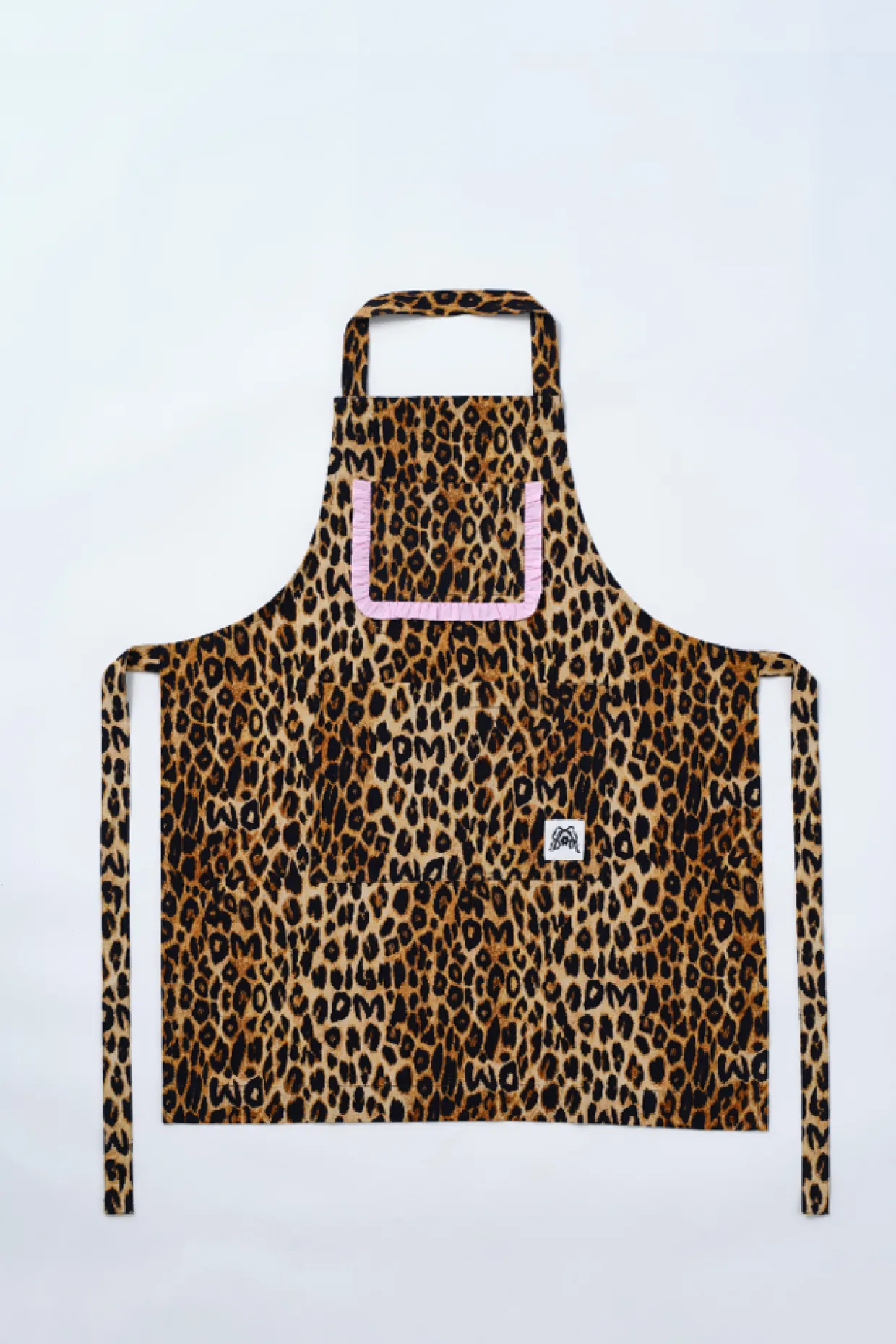 valerie apron - leopard pink ruffle